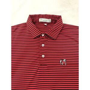Georgia Bulldogs Peach State Pride Striped Polo Shirt Large Black Red (READ)